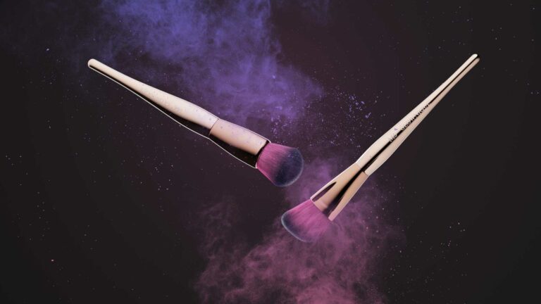 Creative product photography of makeup brushes
